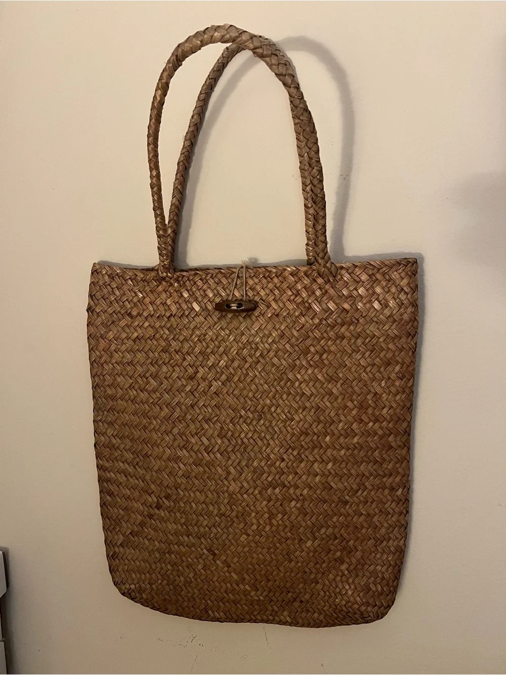 Woven Straw Tote Bag in Natural Brown